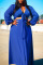 Blue Sexy Solid Split Joint V Neck Beach Plus Size Two Pieces