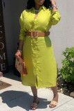 Yellow Fashion Casual Solid Without Belt Turndown Collar Shirt Dress