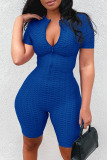 Royal Blue Casual Solid Zipper O Neck Skinny Rompers