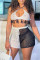 Black White Sexy Patchwork Tassel Hollowed Out See-through Backless Halter Sleeveless Two Pieces