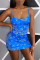 Blue Fashion Sexy Print Backless Spaghetti Strap Dresses