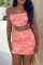 Orange Fashion Sexy Print Backless Strap Design Spaghetti Strap Sleeveless Two Pieces
