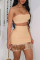 Light Coffee Fashion Sexy Solid Tassel Backless Strapless Sleeveless Two Pieces