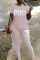 Pink Casual Street Print Basic O Neck Short Sleeve Two Pieces