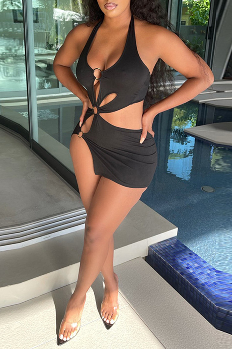Sexy Formal Solid Halter Irregular Dress Dresses