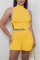 Yellow Fashion Casual Solid Strap Design Turtleneck Sleeveless Two Pieces