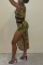 Yellow Sexy Leopard High Opening U Neck Sleeveless Two Pieces