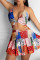 Multicolor Fashion Sexy Print Bandage Backless Halter Sleeveless Two Pieces