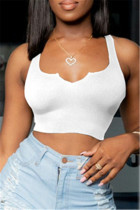 White Sexy Casual Solid Vests U Neck Tops