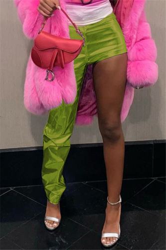 Green Fashion Casual Solid Asymmetrical Regular High Waist Trousers