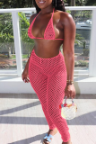 Pink Sexy Solid Patchwork Mesh Swimwears