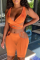 Tangerine Red Sexy Solid Hollowed Out V Neck Sleeveless Two Pieces