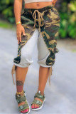 Blue Fashion Casual Camouflage Print Patchwork Regular Mid Waist Pants