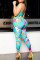 Multicolor Fashion Sexy Print Bandage Hollowed Out Backless Spaghetti Strap Regular Jumpsuits