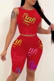 Red Casual Sportswear Letter Print Vests O Neck Sleeveless Two Pieces