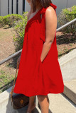 Red Sexy Solid Bandage Patchwork Oblique Collar Irregular Dress Dresses