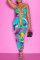 Multicolor Fashion Sexy Print Bandage Hollowed Out Backless Spaghetti Strap Regular Jumpsuits