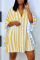 Yellow Fashion Casual Striped Print Split Joint Turndown Collar Shirt Dress Dresses