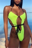 FluoYellow Sexy Strap Integrated One-Piece Swimsuit