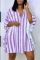 Purple Fashion Casual Striped Print Split Joint Turndown Collar Shirt Dress Dresses