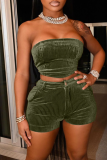 Army Green Sexy Solid Patchwork Strapless Sleeveless Two Pieces