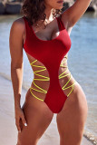 Red Fashion Sexy Patchwork Hollowed Out Swimwears