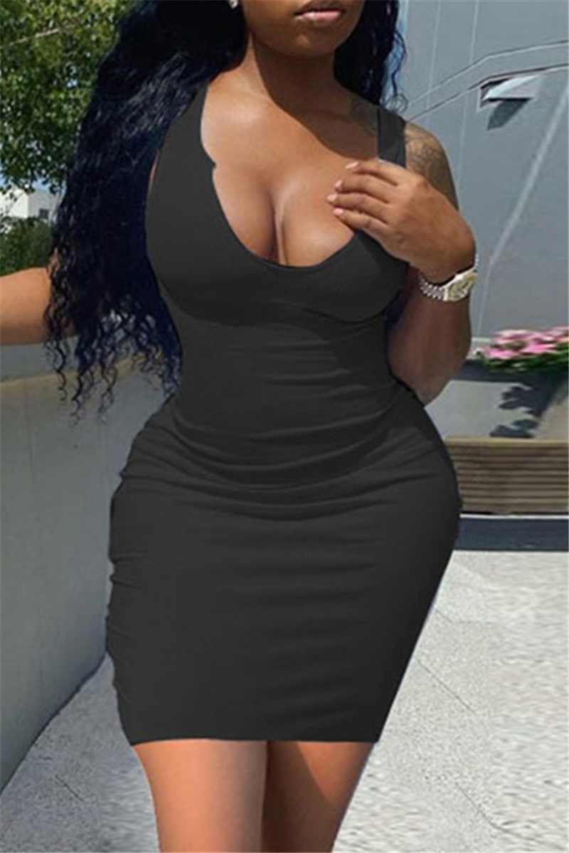 

Black Sexy Casual Solid Vests V Neck Sleeveless Dress