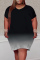 Black Fashion Casual Plus Size Gradual Change Print Basic V Neck Short Sleeve Dress