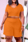 Orange Fashion Casual Solid Basic V Neck Short Sleeve Two Pieces