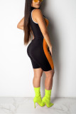 Fluorescent green Fashion Sexy perspective Mesh Patchwork Sleeveless V Neck Rompers