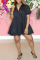 Black Fashion Casual Solid Basic Turndown Collar Short Sleeve Dress