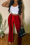 Red Casual Print Patchwork Boot Cut Mid Waist Speaker Full Print Bottoms