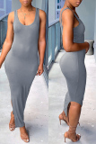Grey Fashion Casual Solid Slit O Neck Half Sleeve Two Pieces