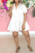 White Fashion Casual Solid Basic Turndown Collar Short Sleeve Dress