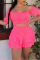 Rose Red Sexy Casual Solid Backless Off the Shoulder Short Sleeve Two Pieces