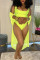 Fluorescent Yellow Fashion Sexy Solid Basic Swimwears Three-piece Set