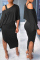 Black Fashion Casual Solid Slit O Neck Half Sleeve Two Pieces