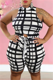 Pink Casual Plaid Print Bandage O Neck Plus Size Two Pieces