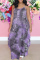 Purple Fashion Sexy Tie Dye Printing Spaghetti Strap Sleeveless Dress