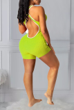 Light Green Casual Solid Backless Halter Skinny Rompers