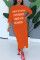 Orange Fashion Letter Print Versatile Round Neck Sleeves Dress