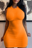 Orange Sexy Casual Solid Basic O Neck Sleeveless Dress