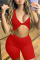 Red Sexy Solid Hollowed Out Split Joint Knotted V Neck Jumpsuits