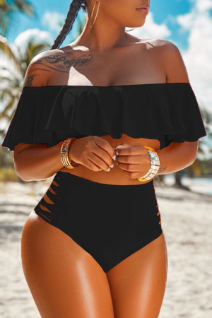 Black Sexy Hollowed-out Blends Bikinis