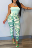 Green Sexy Print Patchwork See-through Sports