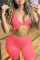 Tangerine Red Sexy Solid Hollowed Out Patchwork Knotted V Neck Jumpsuits