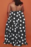 Black Sexy Casual Plus Size Dot Print Backless Halter Sleeveless Dress