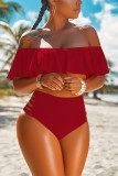 Rose Red Sexy Hollowed-out Blends Bikinis