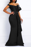 Black Sexy Solid Pearl V Neck Evening Dress Dresses