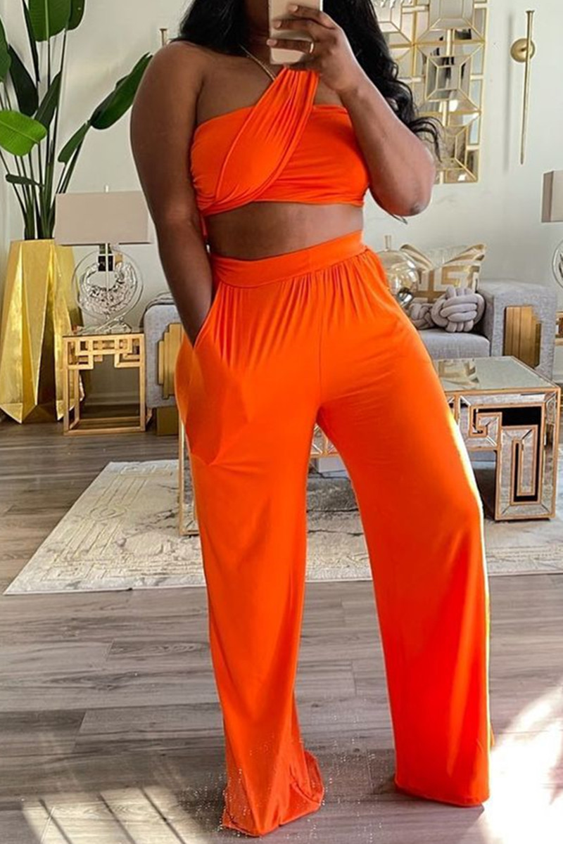 Wholesale Orange Sexy Casual Solid Backless Strapless Sleeveless Two Pieces K22896 3 Online 